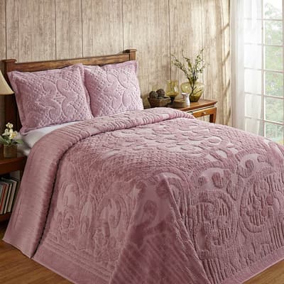 Ashton Pink Tufted Chenille Bedspread - Queen