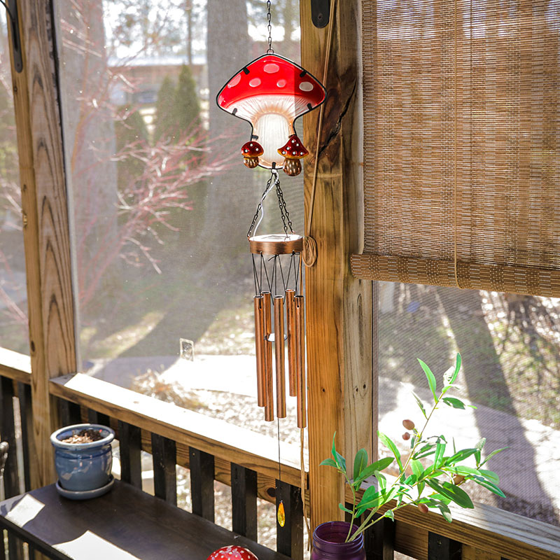 Solar Glass Mushroom Wind Chime Cracker Barrel