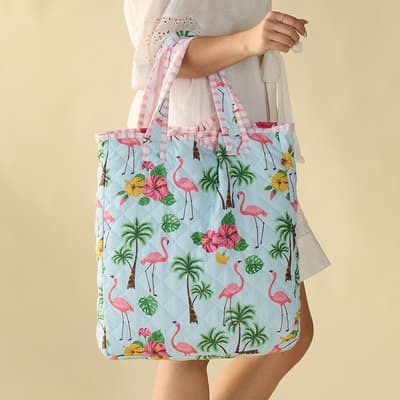Flamingo Quilted Throw in Tote