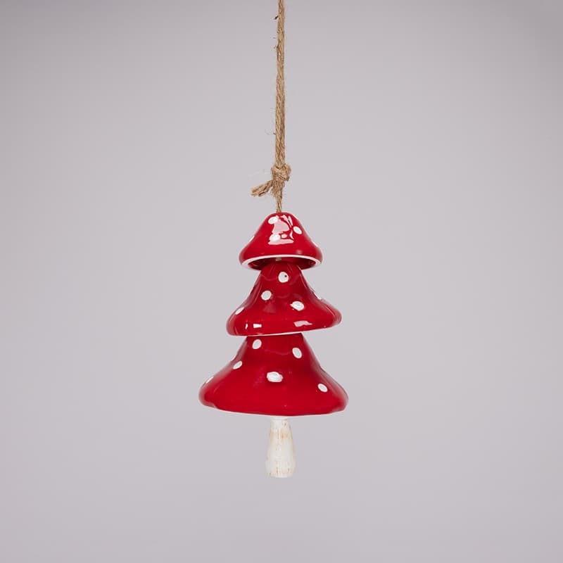 Red Ceramic Marshroom Wind Chime String 12.5x12.5x52.5cm