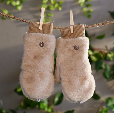 Tan Faux Fur Convertible Mittens