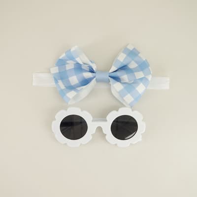 Infant Gingham Headband and Flower Sunglasses Set