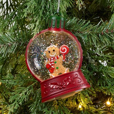 LED Gingerbread Glitter Globe Ornament