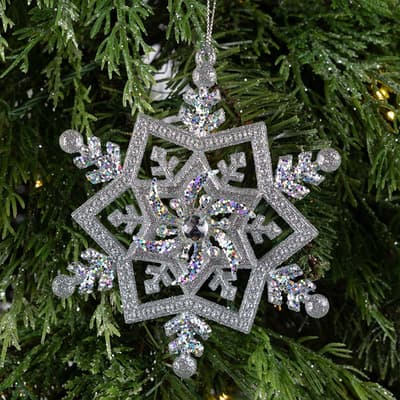 Silver Glitter Snowflake Ornament