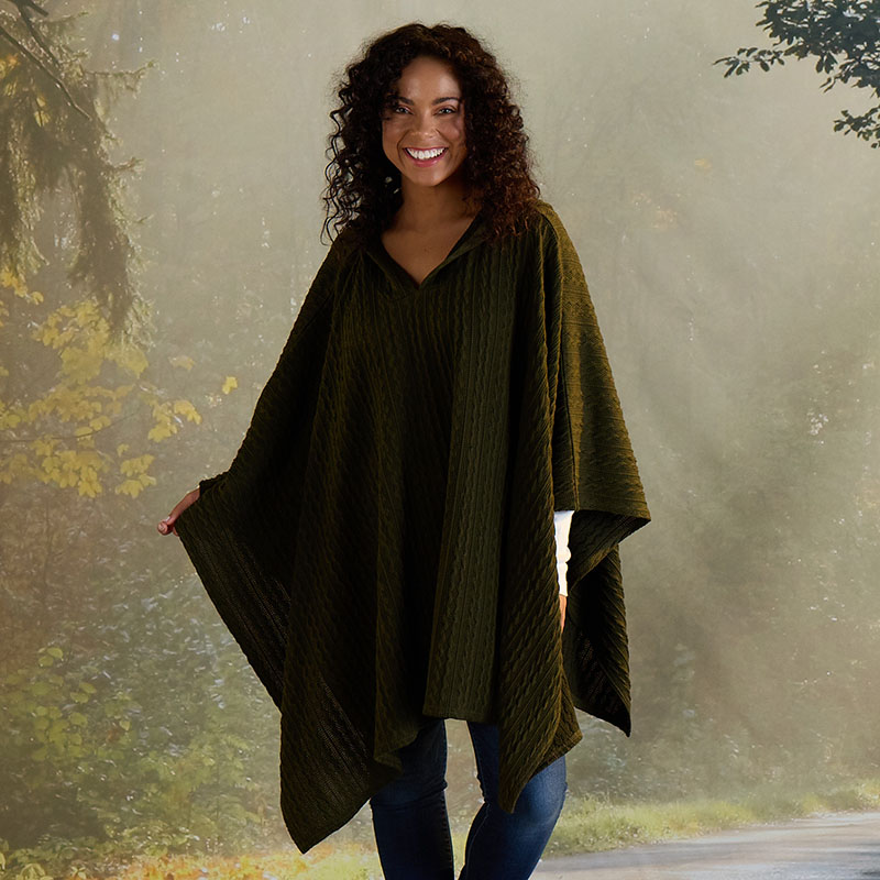 Green Textured Sweater Poncho Cracker Barrel