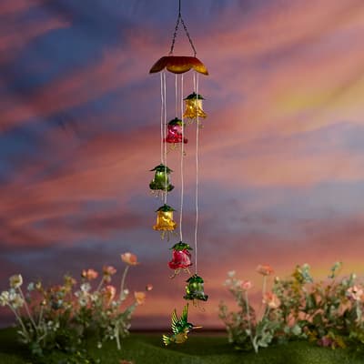 Solar Glass Floral Metal Wind Chime