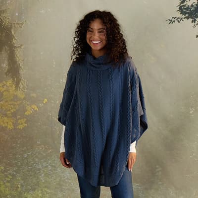 Blue Texture Sweater Poncho