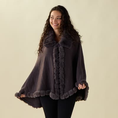 Grey Faux Fur Trim Wrap