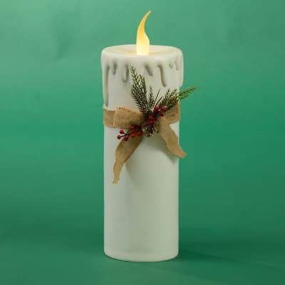 Large White LED Candle with Bow
