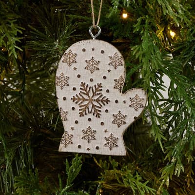 Wooden Engraved Mitten Ornament