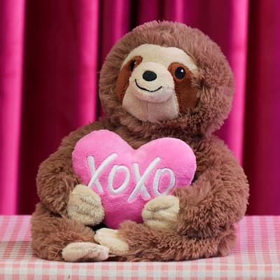 8" Sloth with Pink XOXO Heart Plush