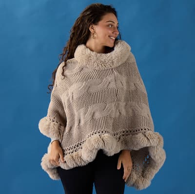 Tan Faux Fur Poncho