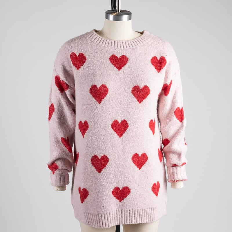 Pink Sweater with Red Hearts - Cracker Barrel