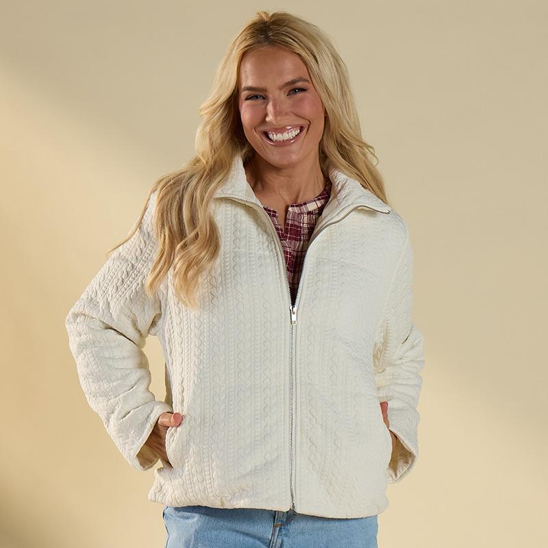 Ivory Texture Zip Up Jacket - Cracker Barrel