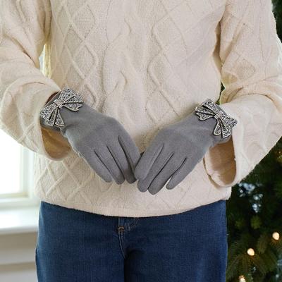 Gray Bling Bow Gloves