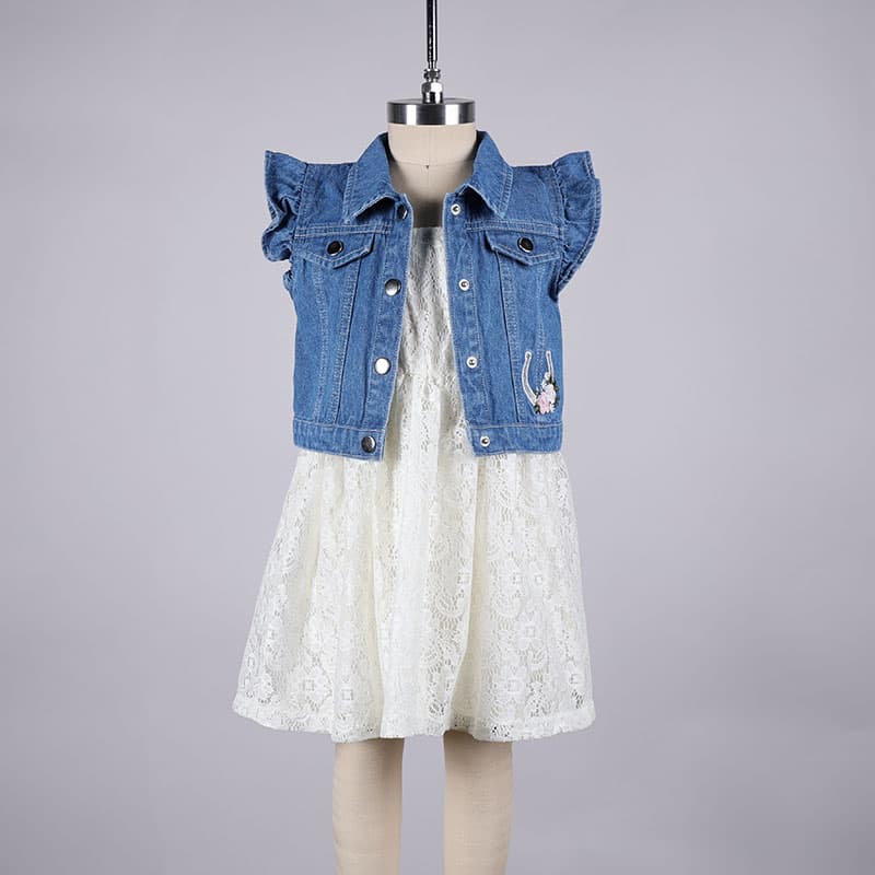 Toddler Ivory Lace Dress with Denim Vest Horse - Cracker Barrel