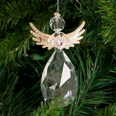 Glass Angel Holding Heart Ornament
