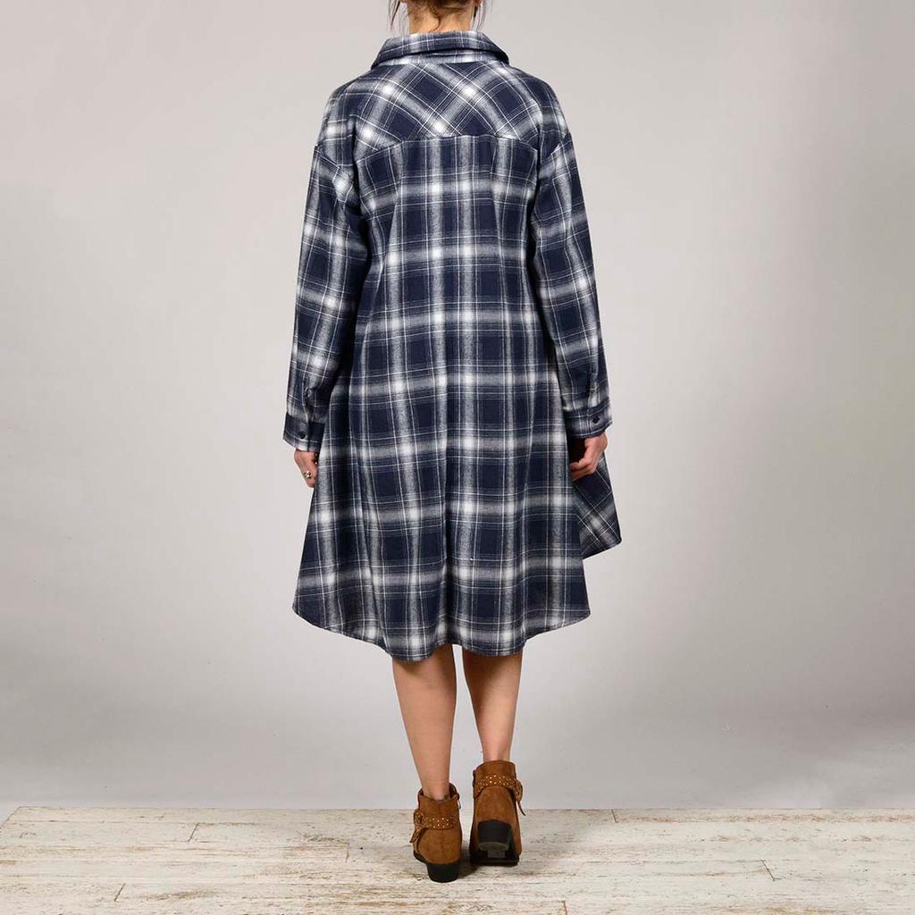 Blue plaid 2024 shirt dress