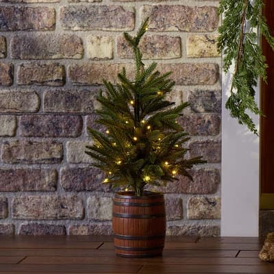 Lit Christmas Tree with Barrel Base