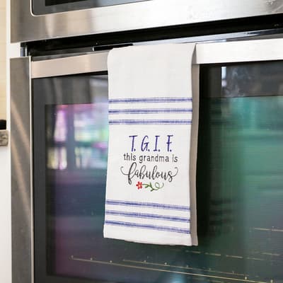 T.G.I.F. Embroidered Slub Tea Towel