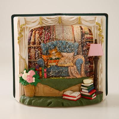 Book Shaped Cat on Couch Glitter Globe