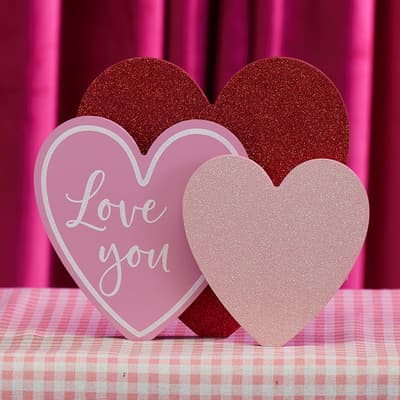 Love You Heart Shape Trio Block Sign