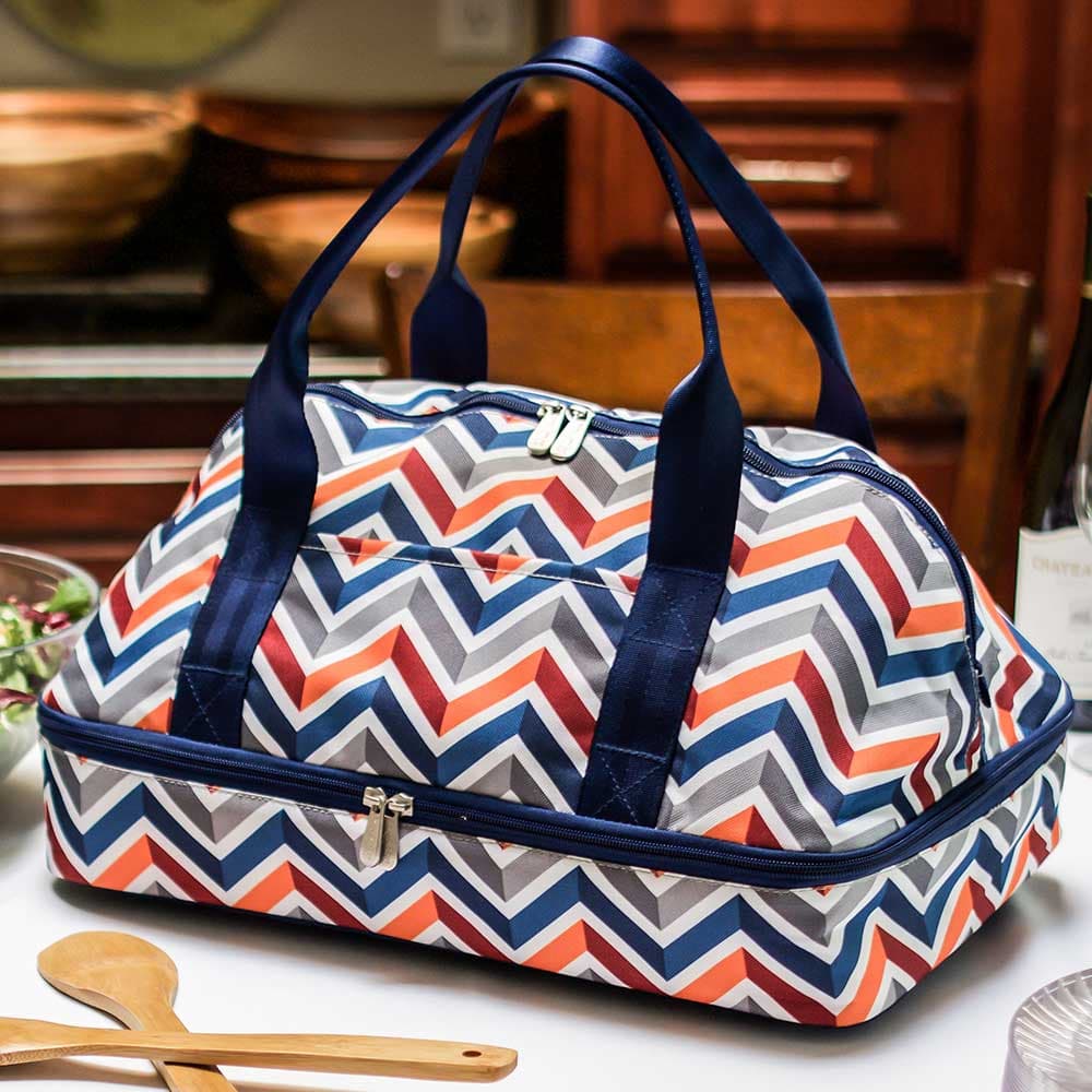 Insulated Casserole Carrier Thermal Lunch Bag for Hot/Cold Food - Blue Stripes