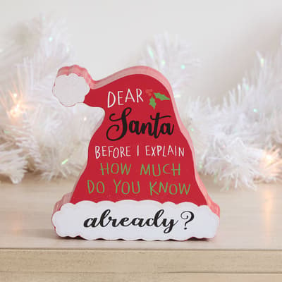 Dear Santa Hat Block Sign