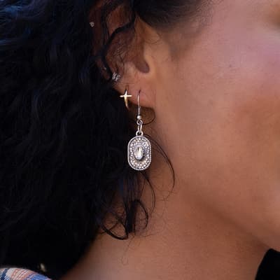 Silver Rhinestone Cowgirl Hat Earrings