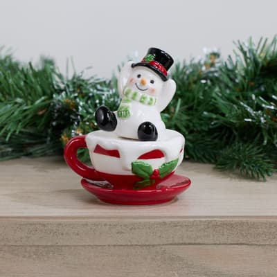 Snowman In Teacup Salt and Pepper Set