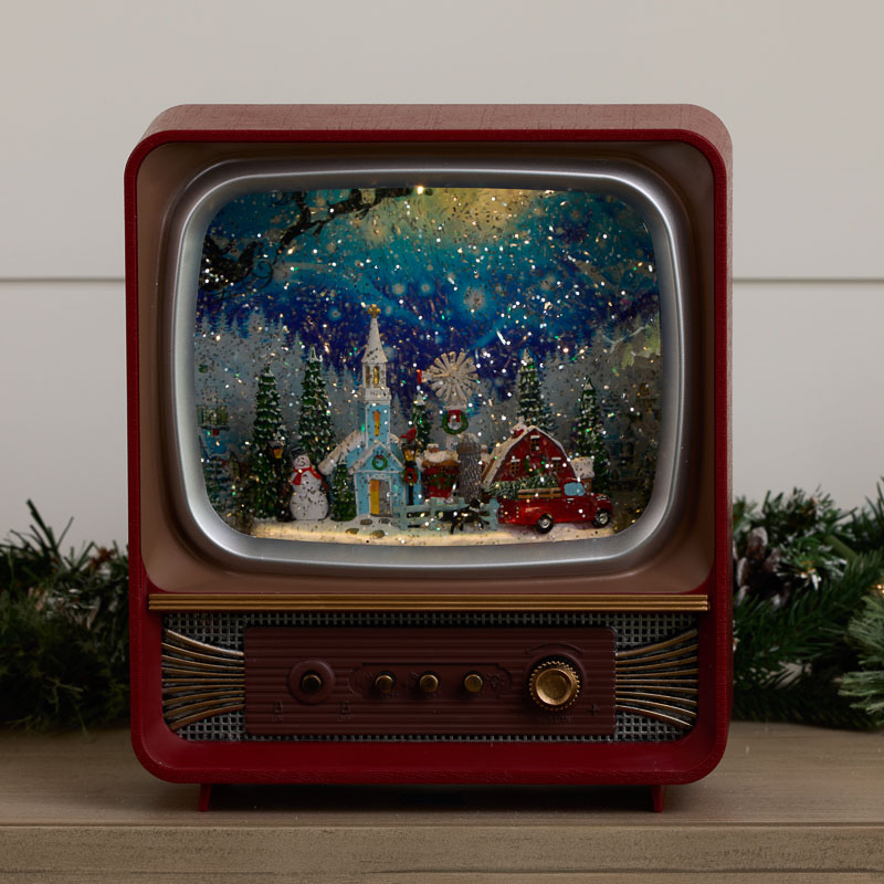 Christmas Village Vintage Television TV orders Glitter Globe