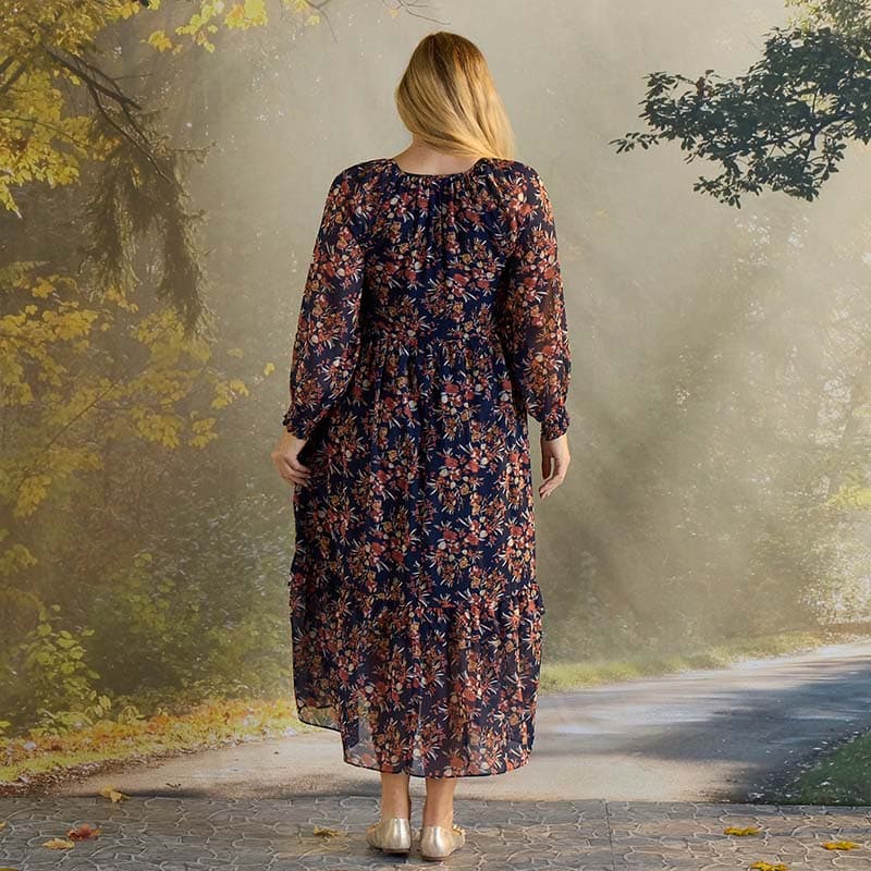 knee length dresses for ladies Baltic Born Womens Kearny Ruffle Maxi Dress | Brown Multi Floral