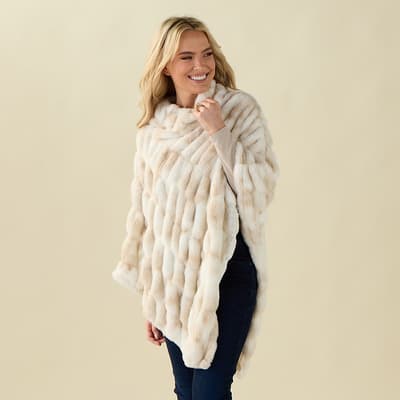 Marled Faux Fur Poncho