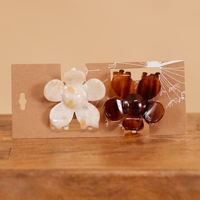 2 Pack Neutral Flower Hair Clips
