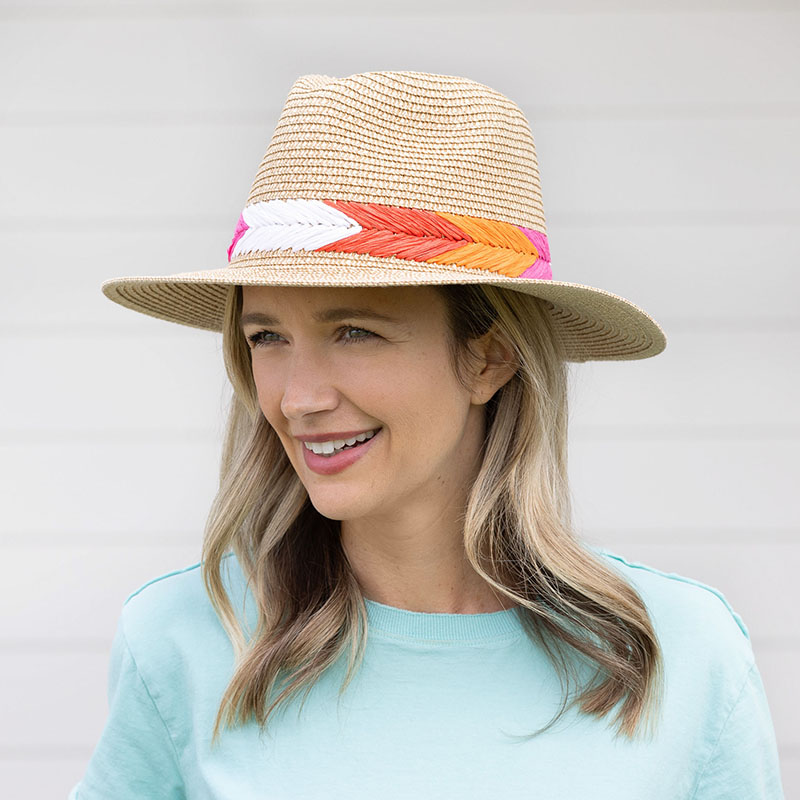 Colorful Stitched Woven Fedora - Cracker Barrel