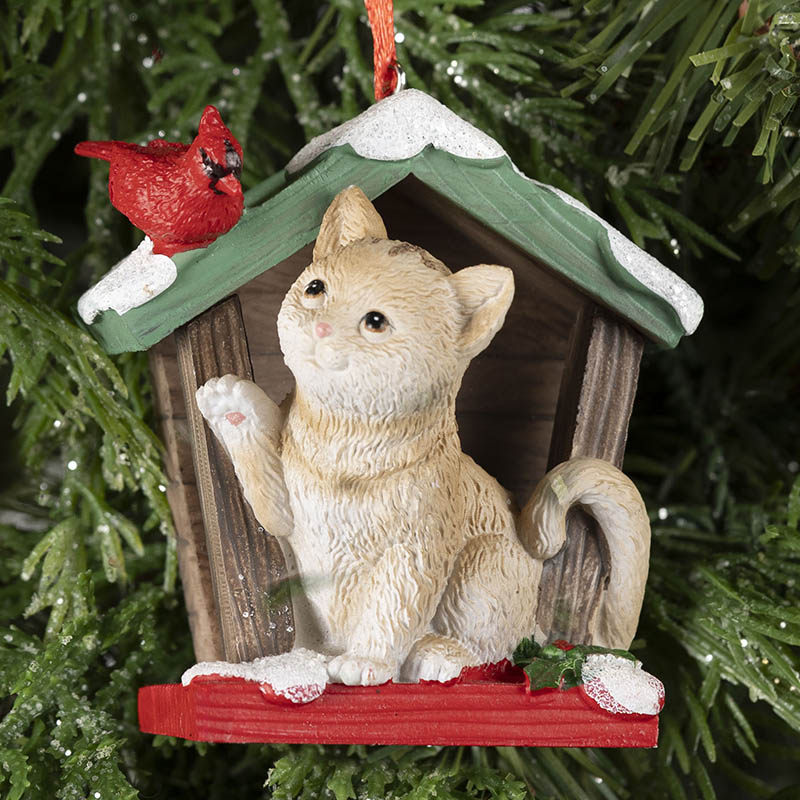 Birdhouse With Cat Ornament Cracker Barrel
