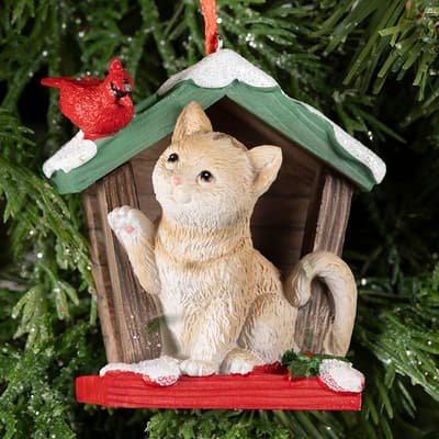 Birdhouse With Cat Ornament