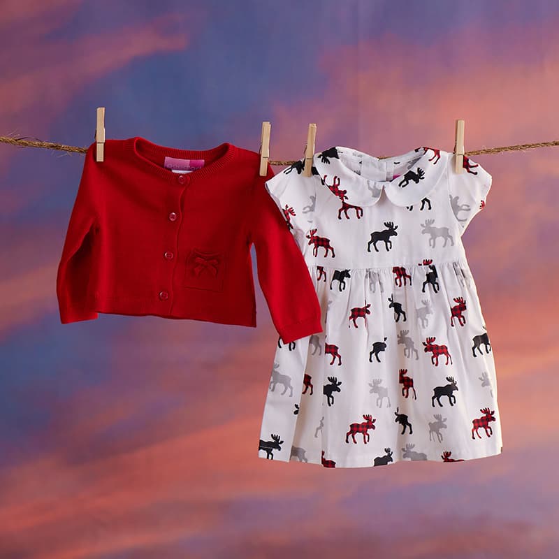 Infant Moose Print Dress with Red Cardigan - Cracker Barrel