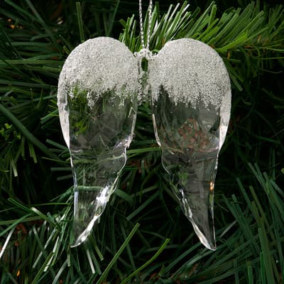 Clear Angel Wings with White Glitter Ornament