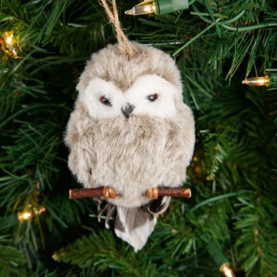 Gray Furry Owl Ornament