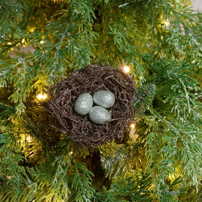 Brown Nest with Glitter Eggs Pick