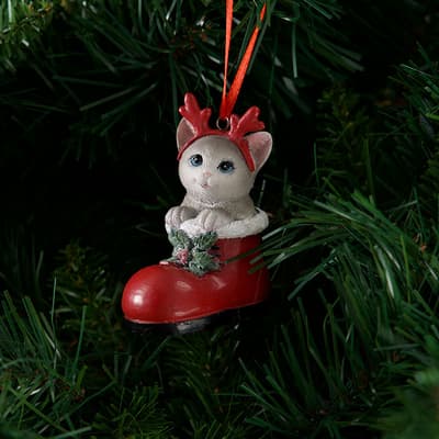 Resin Cat with Antlers Ornament