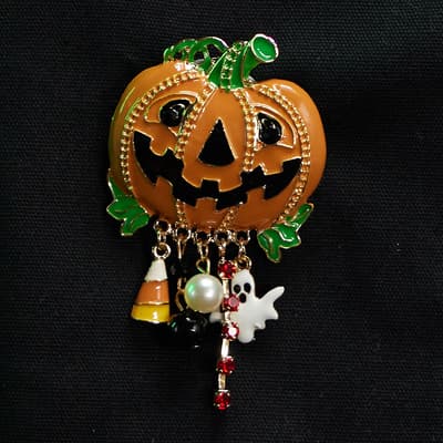 Pumpkin Dangle Brooch Pin - Gold