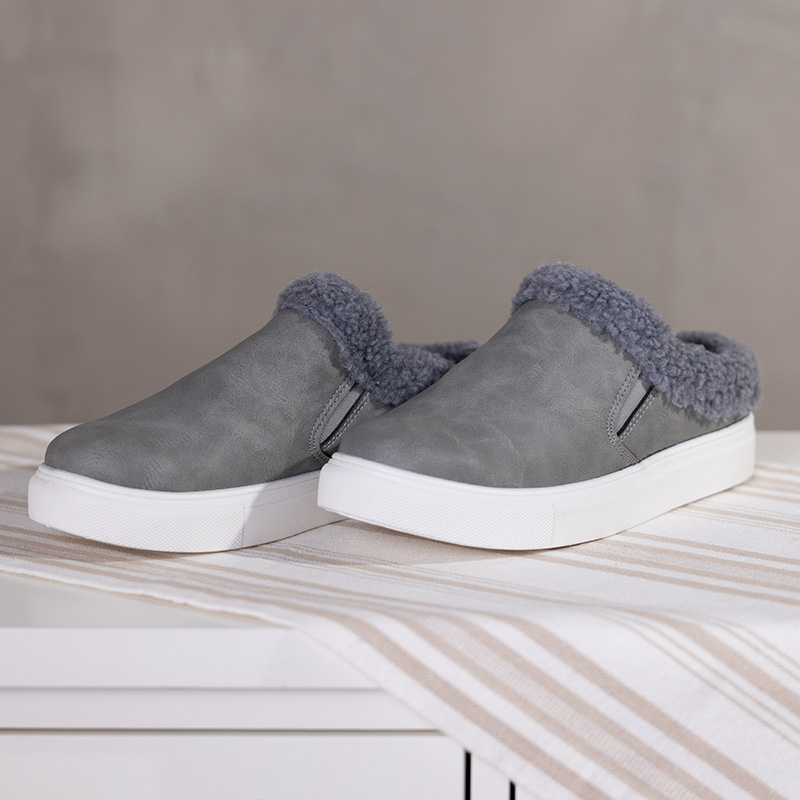 Gray Faux Fur Suede Slip On Sneakers Cracker Barrel