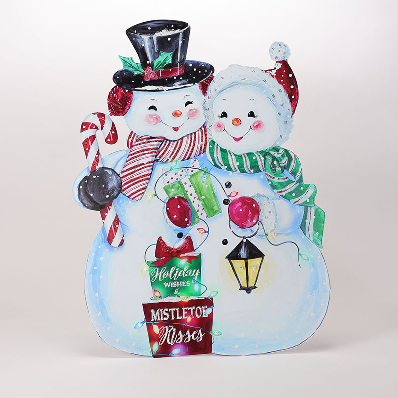 Metal Light Up Snowmen Couple Sign - Cracker Barrel