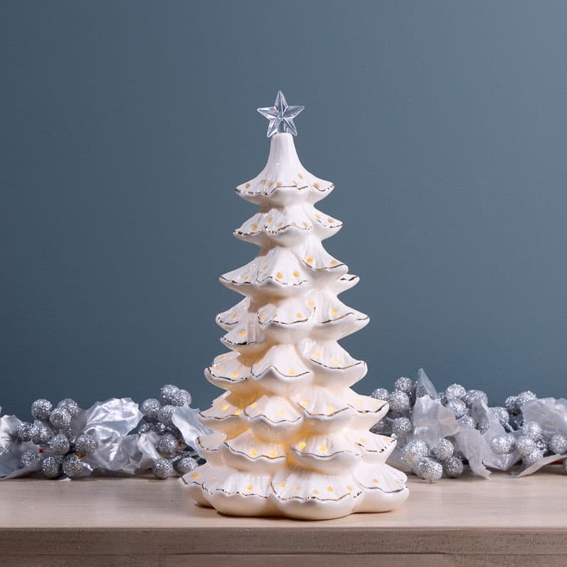 Ceramic Wispy 2024 Pine; White ceramic tree; Light Up tree, Ceramic Christmas tree