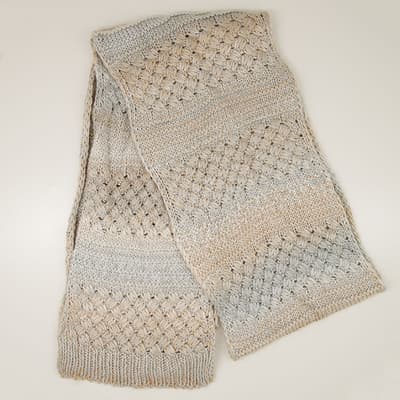 Gray and Tan Lurex Knitted Scarf