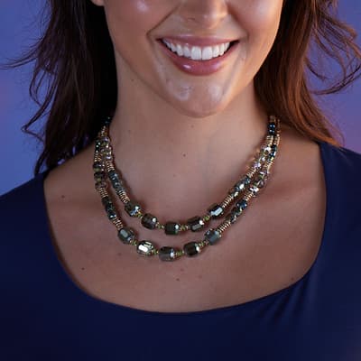 Gold Beaded Iridescent Statement Necklace