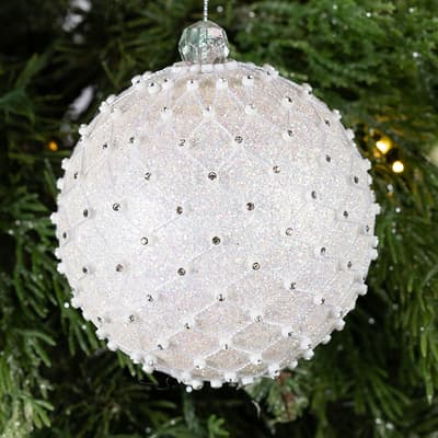 White Glitter W/Jewels Ball Ornament