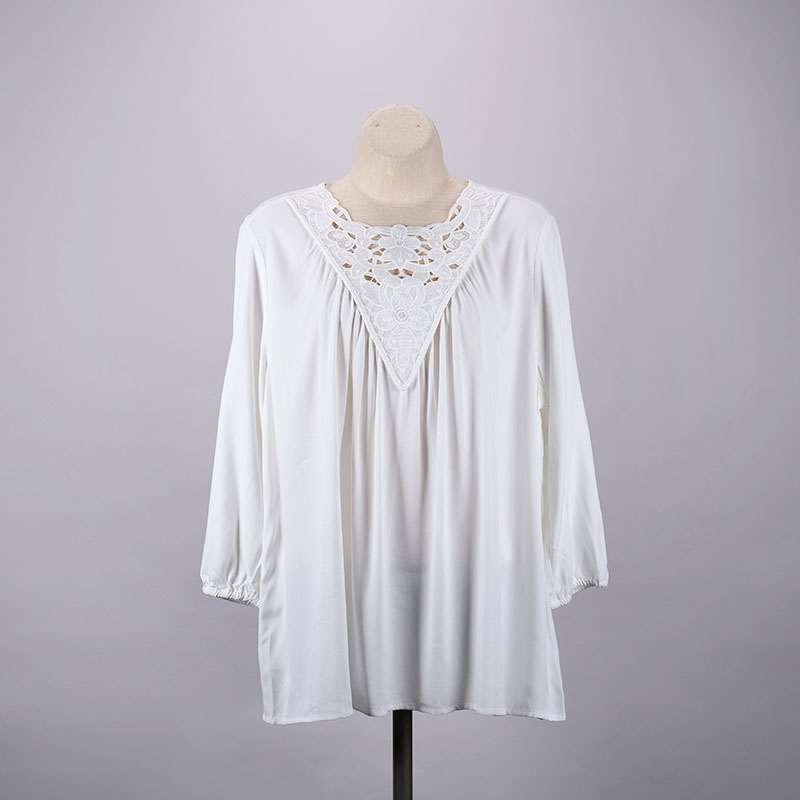 Chunky Lace Long Sleeve Ivory Top - Cracker Barrel